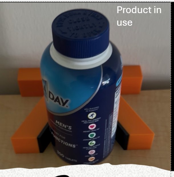 Final product in use holding a vitamin bottle